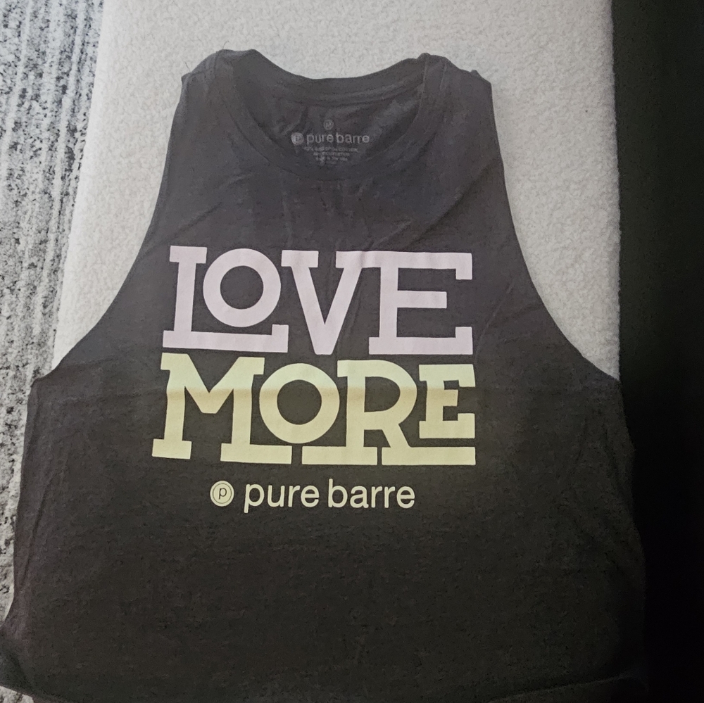 Pure Barre Charcoal Tank with Love More Print